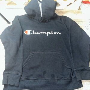 Boys Blk Champion Hoodie Size M  Has Minor Wash Wear And 2 Stains Shown In Pic